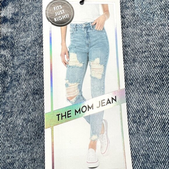NWT Tinseltown Women's The Mom Jeans Size 13 High Rise Distressed Blue Stretch - Picture 8 of 10